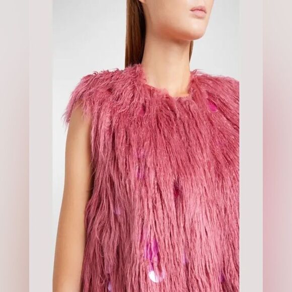 Alabama Muse NWT Lanny Gold Embellished Sleeveless Fur Jacket Desert Rose IT 42 - Picture 8 of 11
